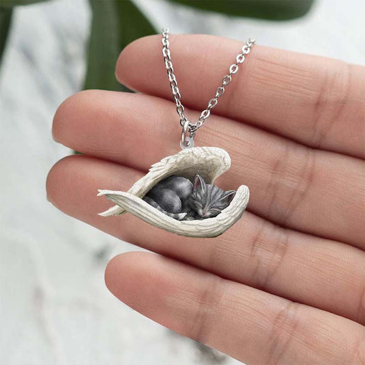 Cat Sleeping Angel Stainless Steel Necklace SN175