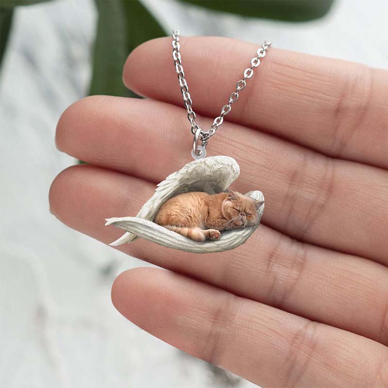 Persian Cat Sleeping Angel Stainless Steel Necklace SN178