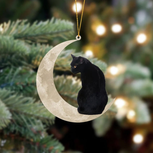 Black Cat Sits On The Moon Hanging Ornament Cs001