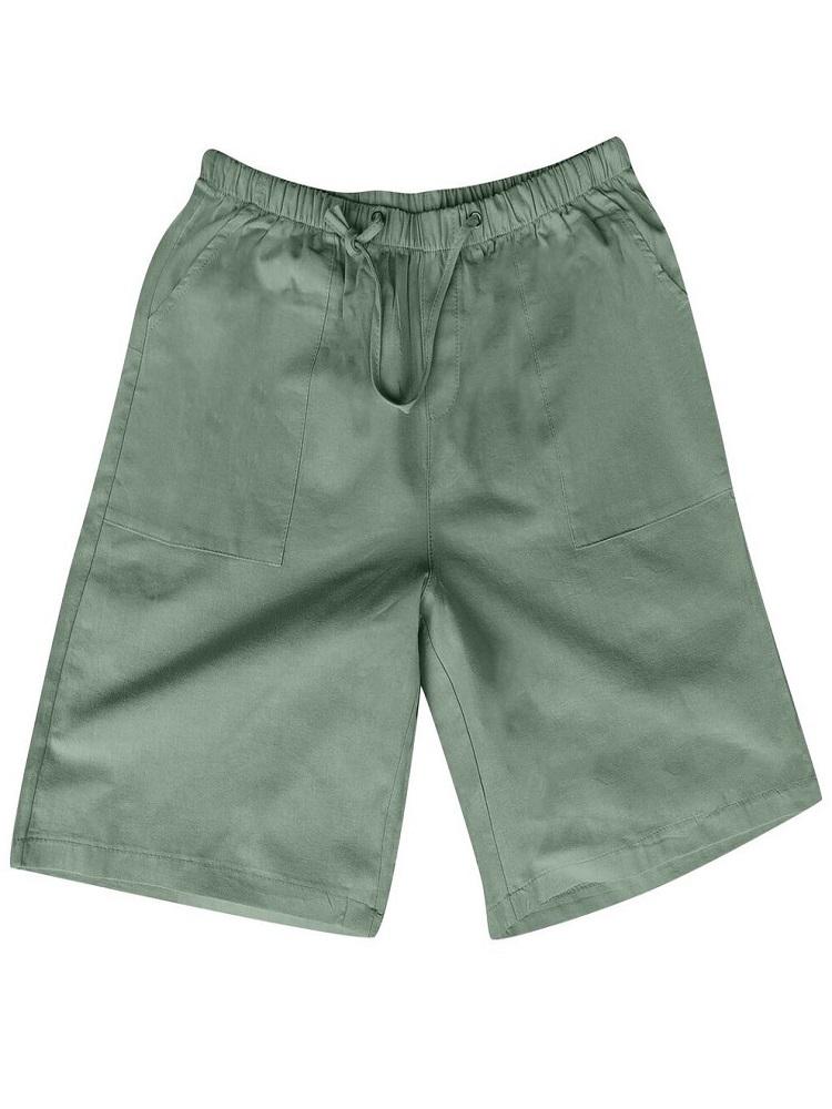 Men's linen multi-pocket drawstring design casual shorts