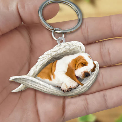 Sleeping Angel Acrylic Keychain Basset Hound