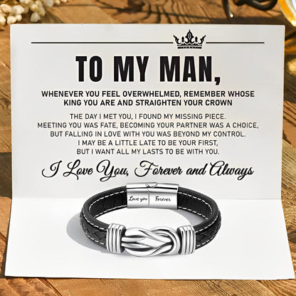 To My Man - Forever Linked Together Braided Leather Bracelet