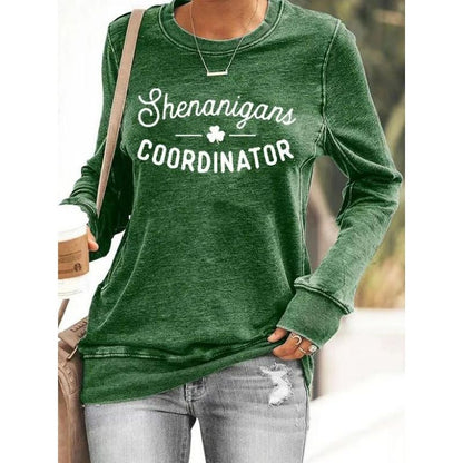 Women's Shenanigans Coordinator St. Patrick's Day Casual Long Sleeve Crewneck Sweatshirt