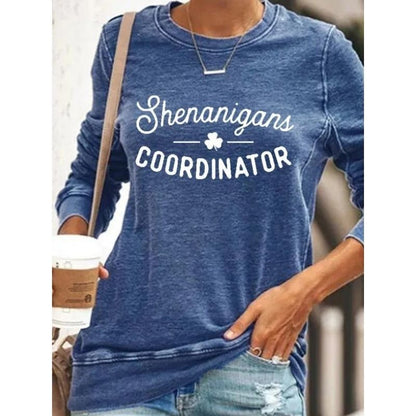 Women's Shenanigans Coordinator St. Patrick's Day Casual Long Sleeve Crewneck Sweatshirt